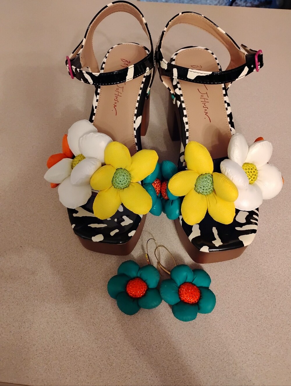 Platform Sandals with Black & White Animal Print Straps